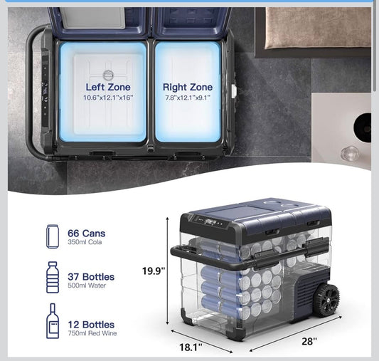 BODEGACOOLER 12V Portable Refrigerator Dual Zone 48 Quart