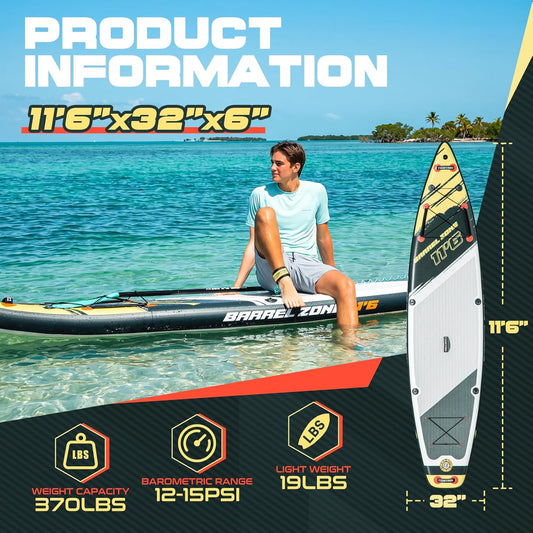 11'6" Inflatable Stand Up Paddle Boards, Premium SUP Accessories, Non-Slip Comfort Deck for Youth & Adults