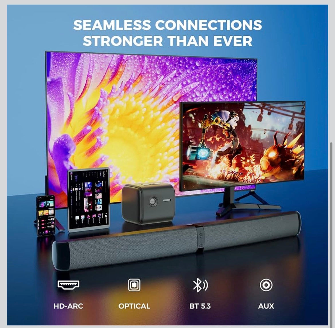 MZEIBO 90W Detachable Sound Bar, Bluetooth 5.3 Home Theater Audio
