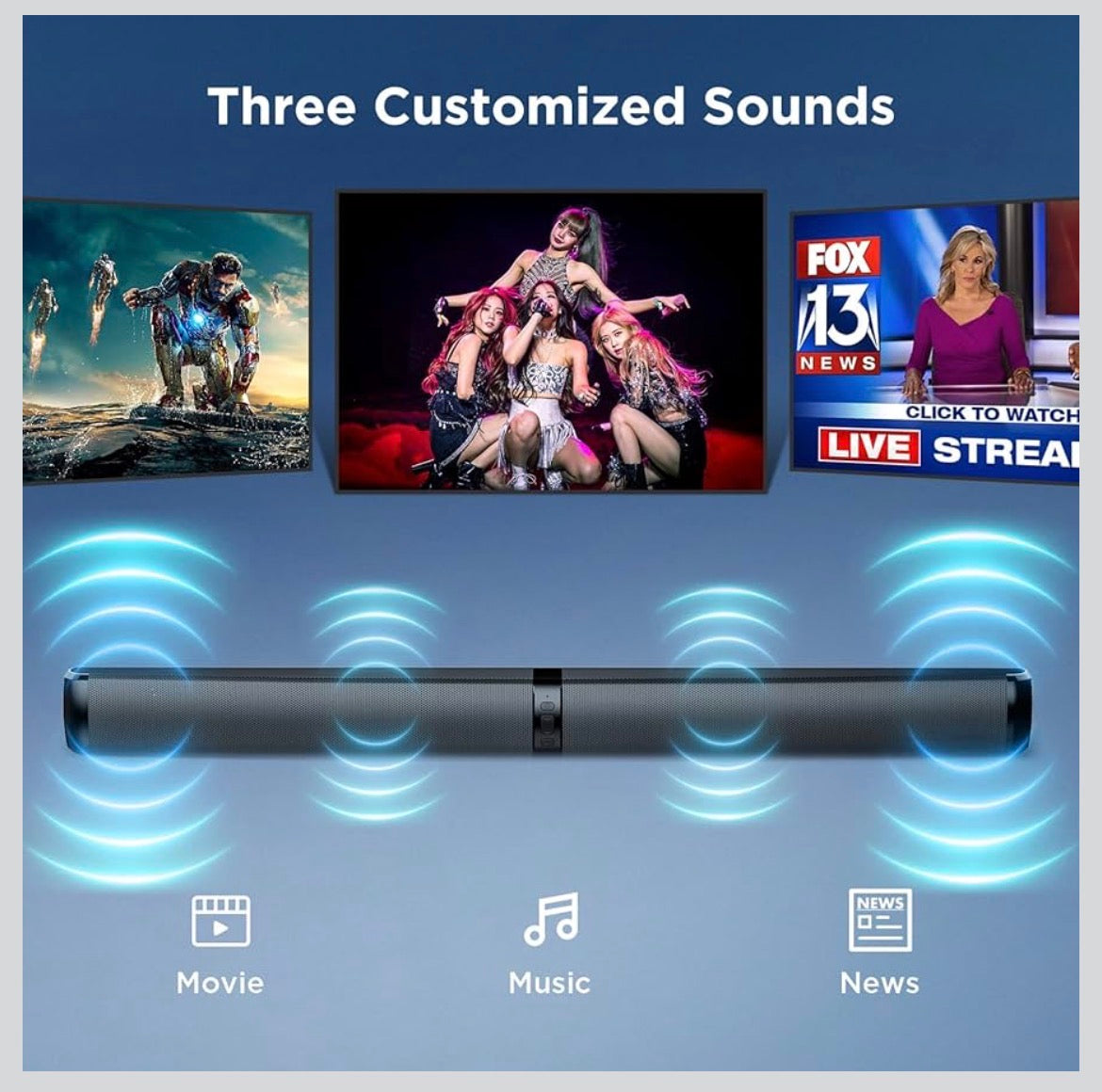 MZEIBO 90W Detachable Sound Bar, Bluetooth 5.3 Home Theater Audio