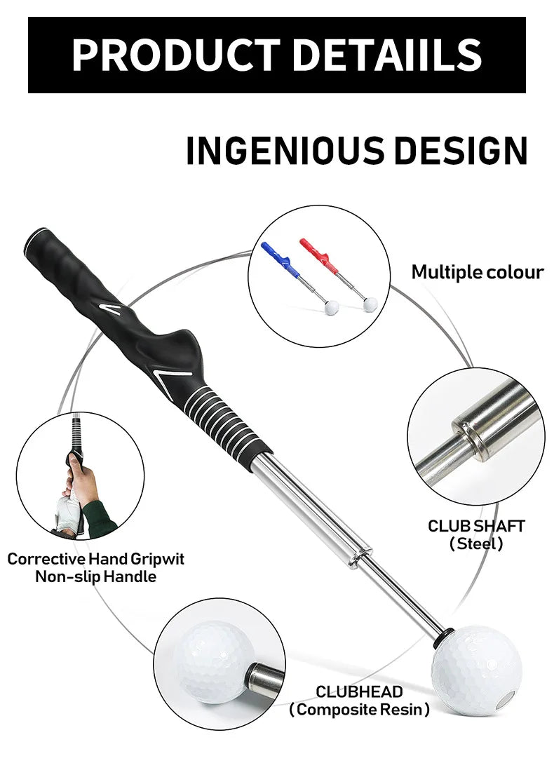 Golf Left and Right Hands Telescopic Swing Trainer Posture Corrector Practice Golf Swing Practice Telescopic Rod Trainer