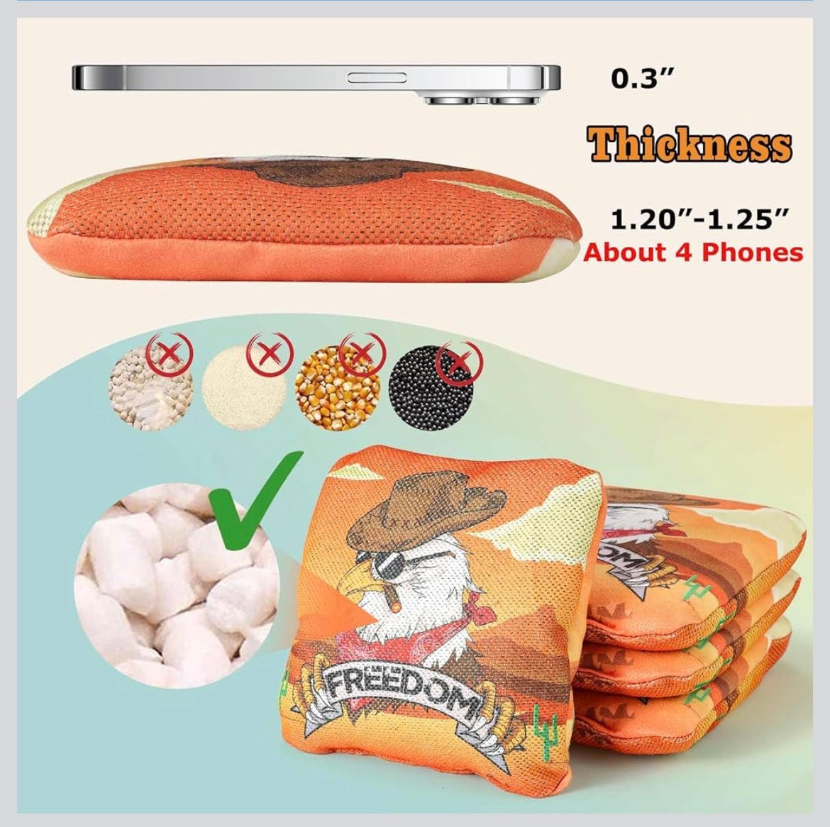 EunHo Cornhole Bags Drable Cornhole Bean Bags