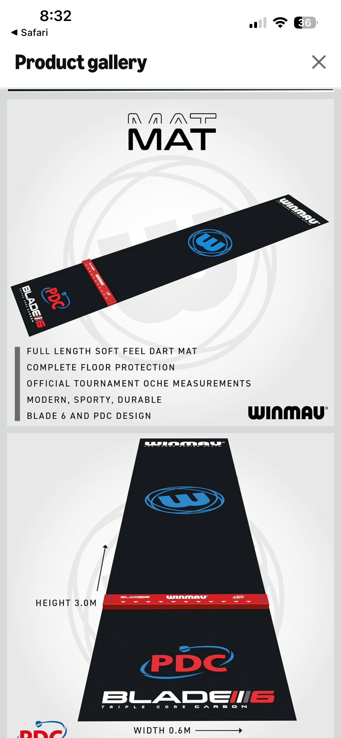 WINMAU Darts Mat - Pro Zone Precision PVC Dart Mat