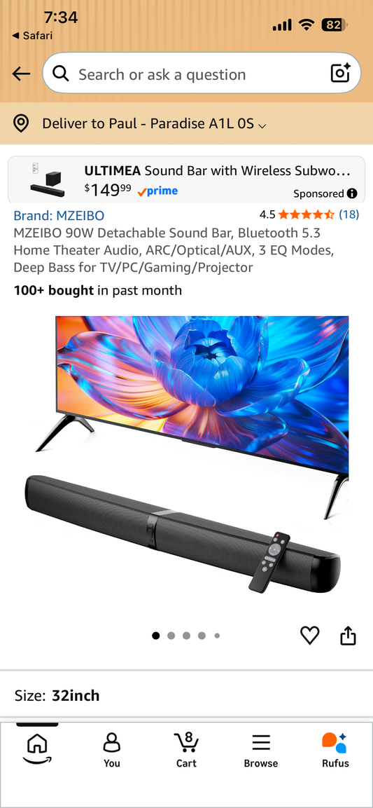 MZEIBO 90W Detachable Sound Bar, Bluetooth 5.3 Home Theater Audio