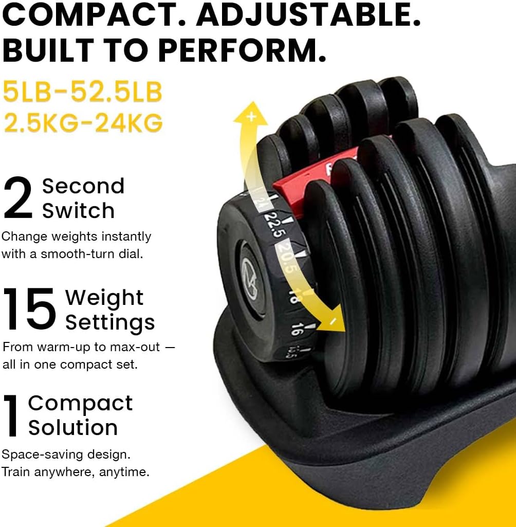 MotionGrey 5-52.5LB Adjustable Dumbbell Set