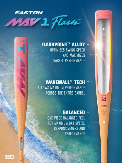 Easton | 2026 | MAV1 Flash Baseball Bat | BBCOR | -3 Drop | 2 5/8" Barrel | 1 Pc. Alloy
