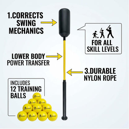 Baseball Swing Trainer Bat – 12 Soft Practice Balls & Carry Bag