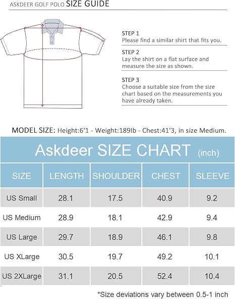 Askdeer Men's Golf Shirts Short Sleeve Polo Shirts Performance Moisture Wicking Quick-Dry T-Shirts