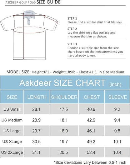 Askdeer Men's Golf Shirts Short Sleeve Polo Shirts Performance Moisture Wicking Quick-Dry T-Shirts