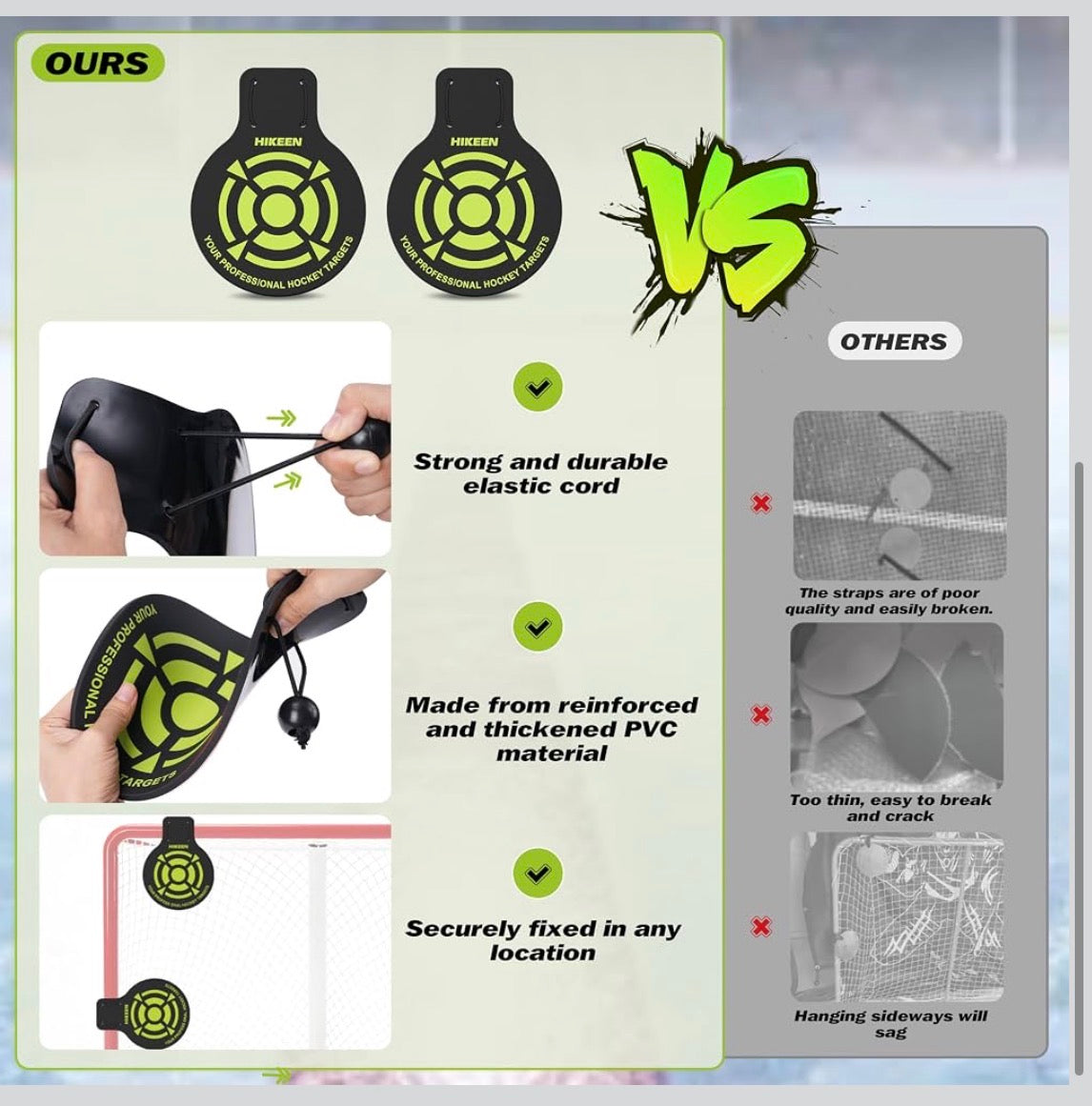Hikeen 4 Pcs Professional Hockey Targets-Durable 5mm Thick PVC Goal Targets