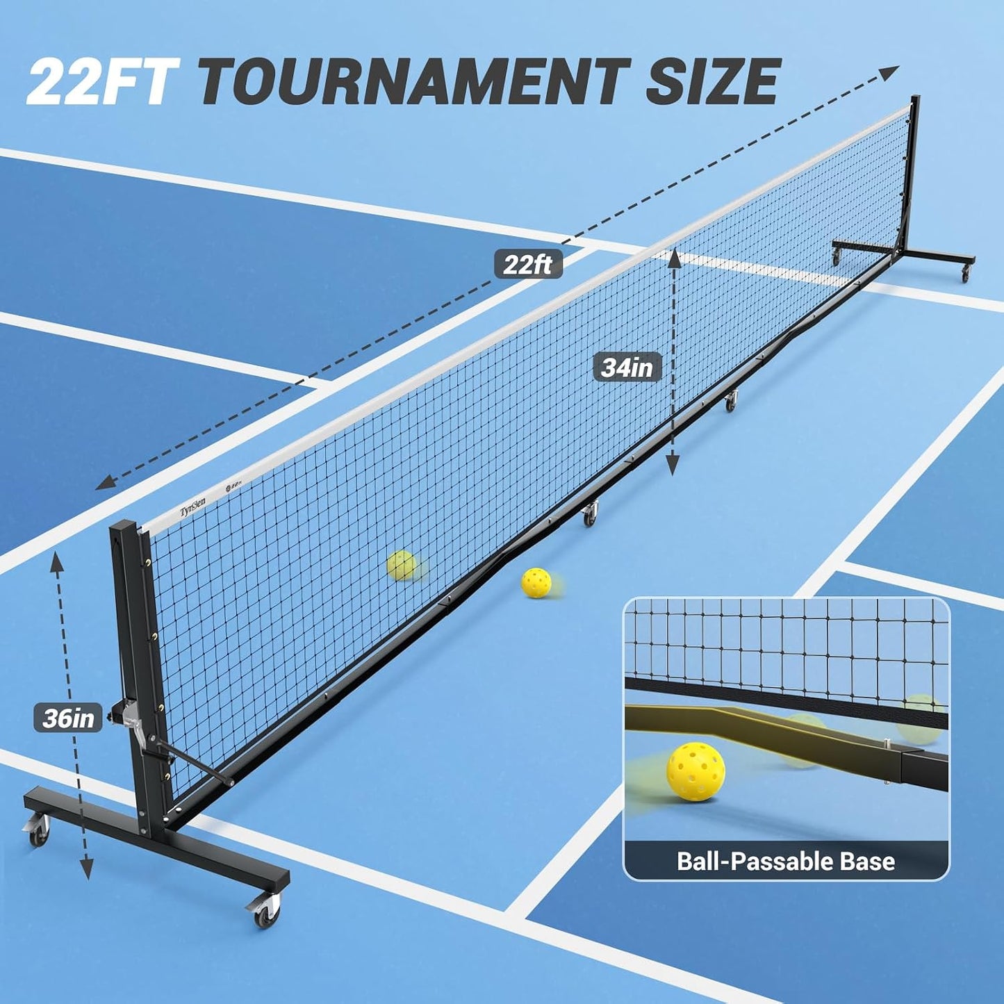 Pro Pickleball Net Set, T700 Carbon Fiber Paddles + 22ft Tournament Net with Locking Wheels