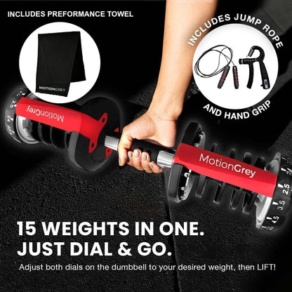 MotionGrey 5-52.5LB Adjustable Dumbbell Set