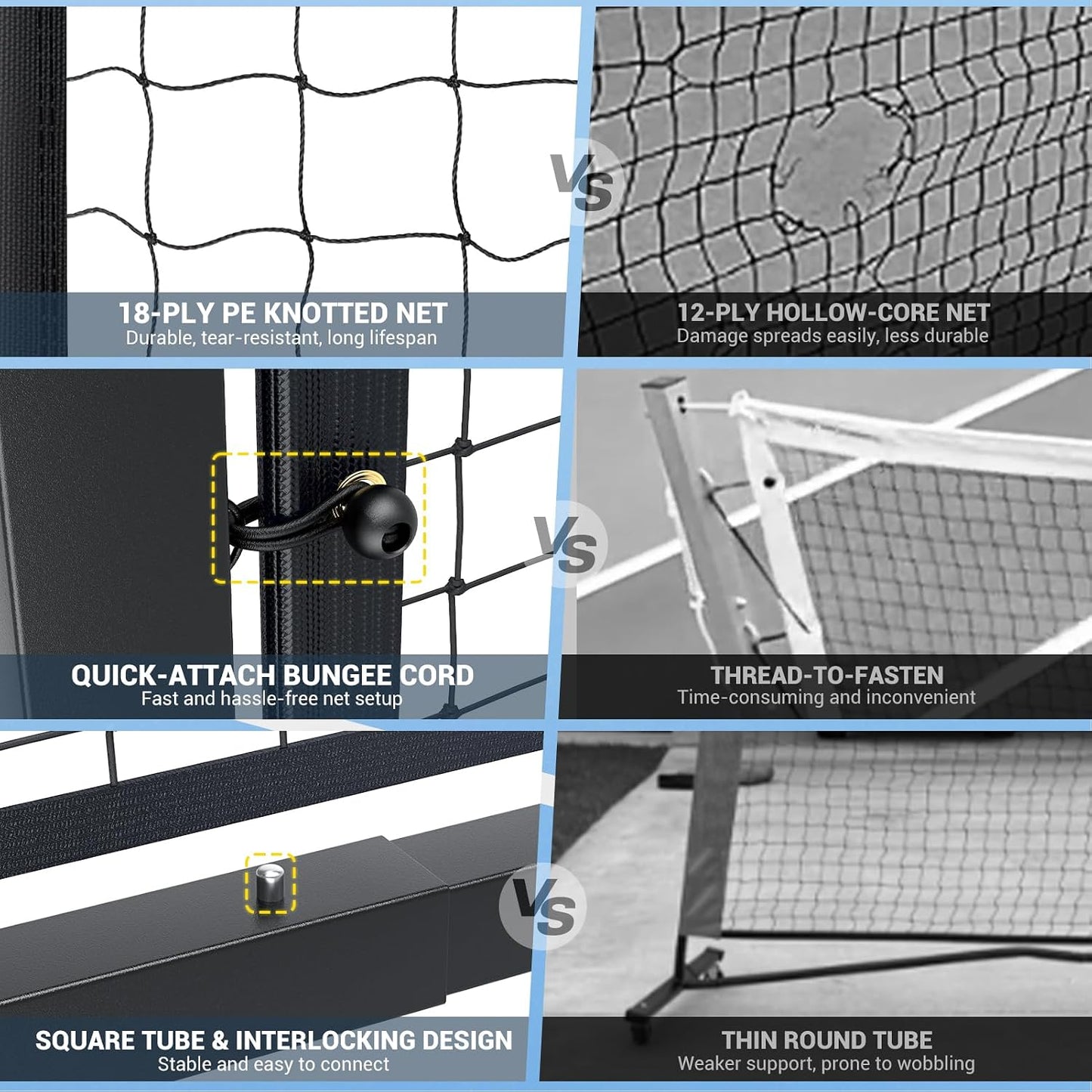 Pro Pickleball Net Set, T700 Carbon Fiber Paddles + 22ft Tournament Net with Locking Wheels