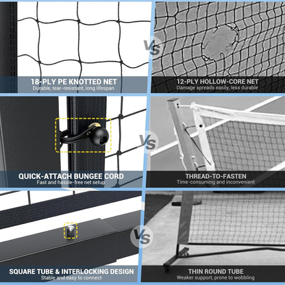 Pro Pickleball Net Set, T700 Carbon Fiber Paddles + 22ft Tournament Net with Locking Wheels