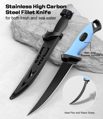 Sidomma Pro Fishing Gear and Equipment Tools Accessories Kit with Fishing Pliers Fillet Knife Scissors Fish Lip Gripper Fish Ruler Fishing Gifts for Men...