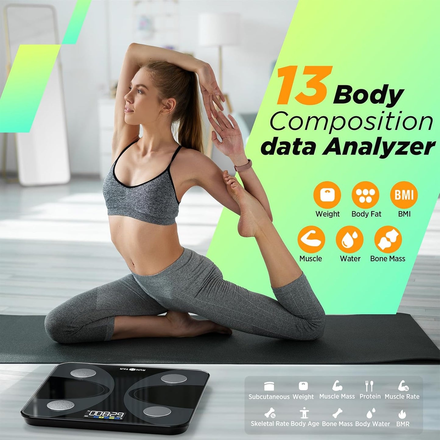RunStar Smart Scale for Body Weight and Fat Percentage, High Accuracy Digital Bathroom Scale