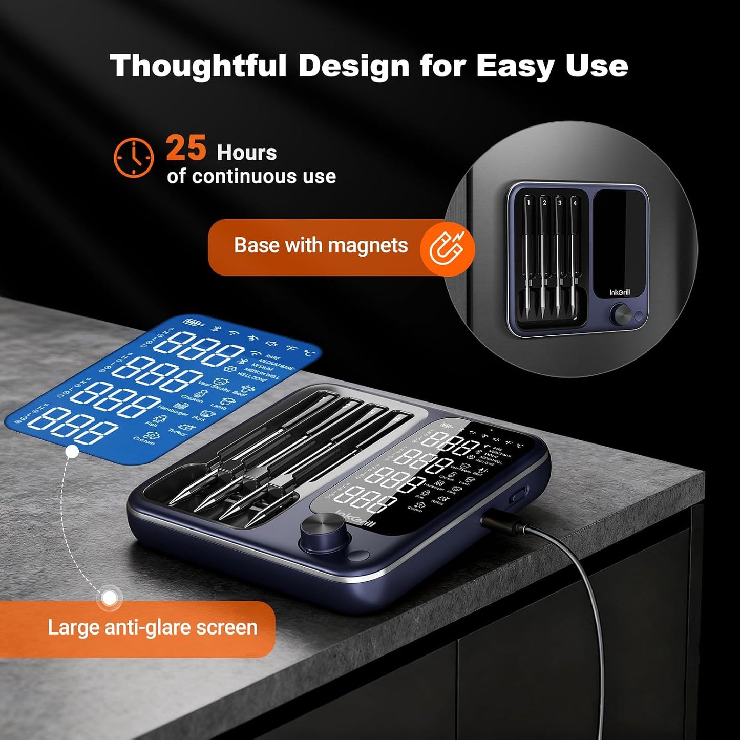 4-Probes Smart Wireless Meat Thermometer with WiFi & Bluetooth