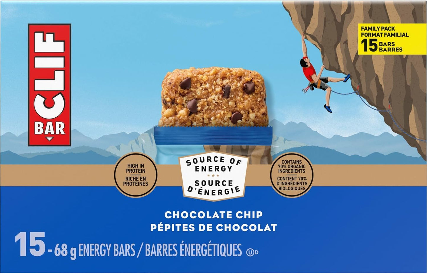 Clif Bar, Energy Bars, Chocolate Chip, High Protein, 1.02 kg (Pack of 15)