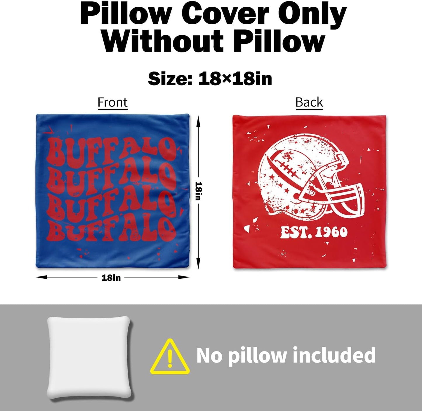 Buffalo Football Pillow Covers – Fan Gift for Men & Women, Sofa & Couch Décor