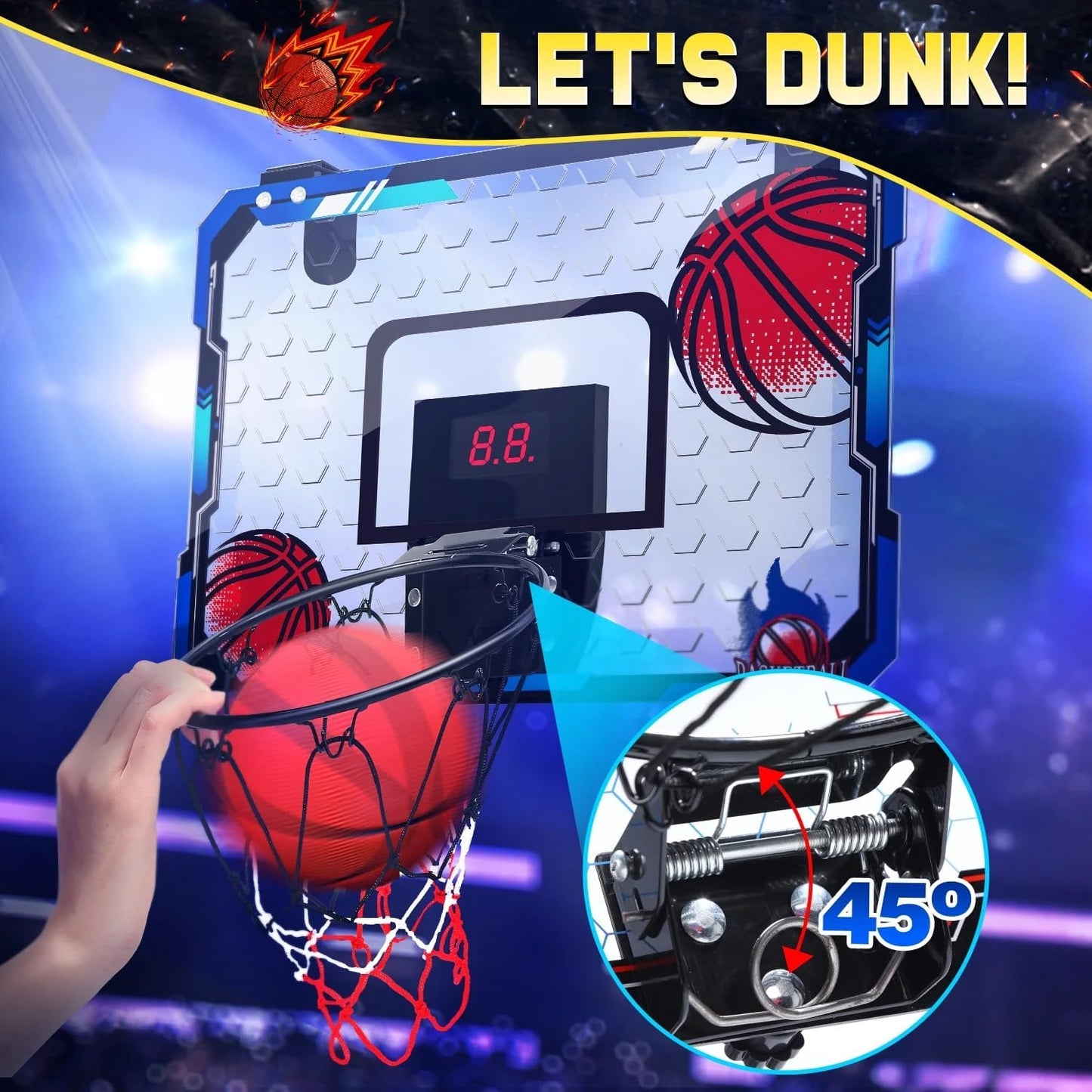 EagleStone Indoor Basketball Hoop – Electronic Scoring, Foldable Dunk Rim & Silent Mode