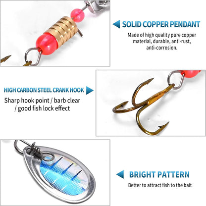 Vkinman 16 Pcs Fishing Lures Spinner Bait with Treble Hooks for Bass Trout Salmon Fishing Tackle Spinnerbait Spoons Metal Sequins Spinners Baits Fishing...