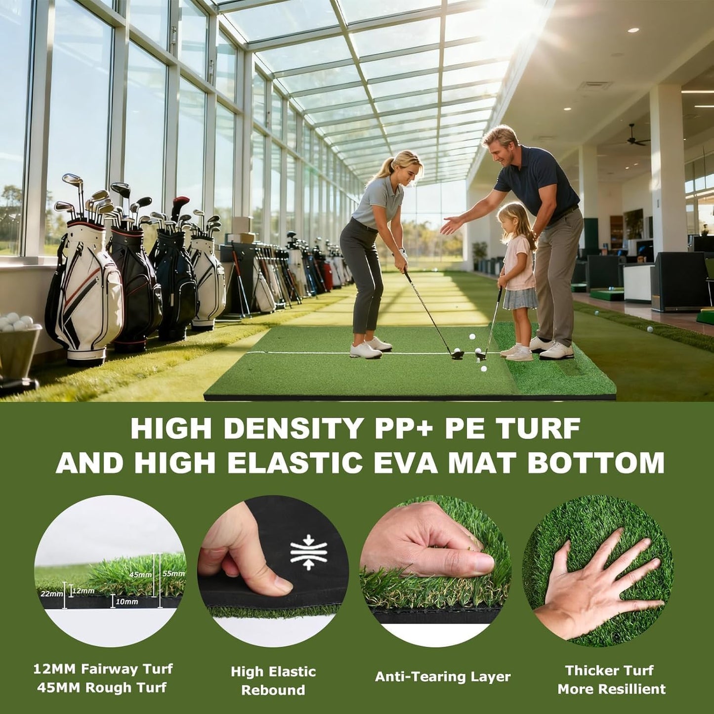 Golf Mat, 5x4FT&23X16IN Practice Mat Indoor/Outdoor,Artificial Thickened Golf Hitting Mat