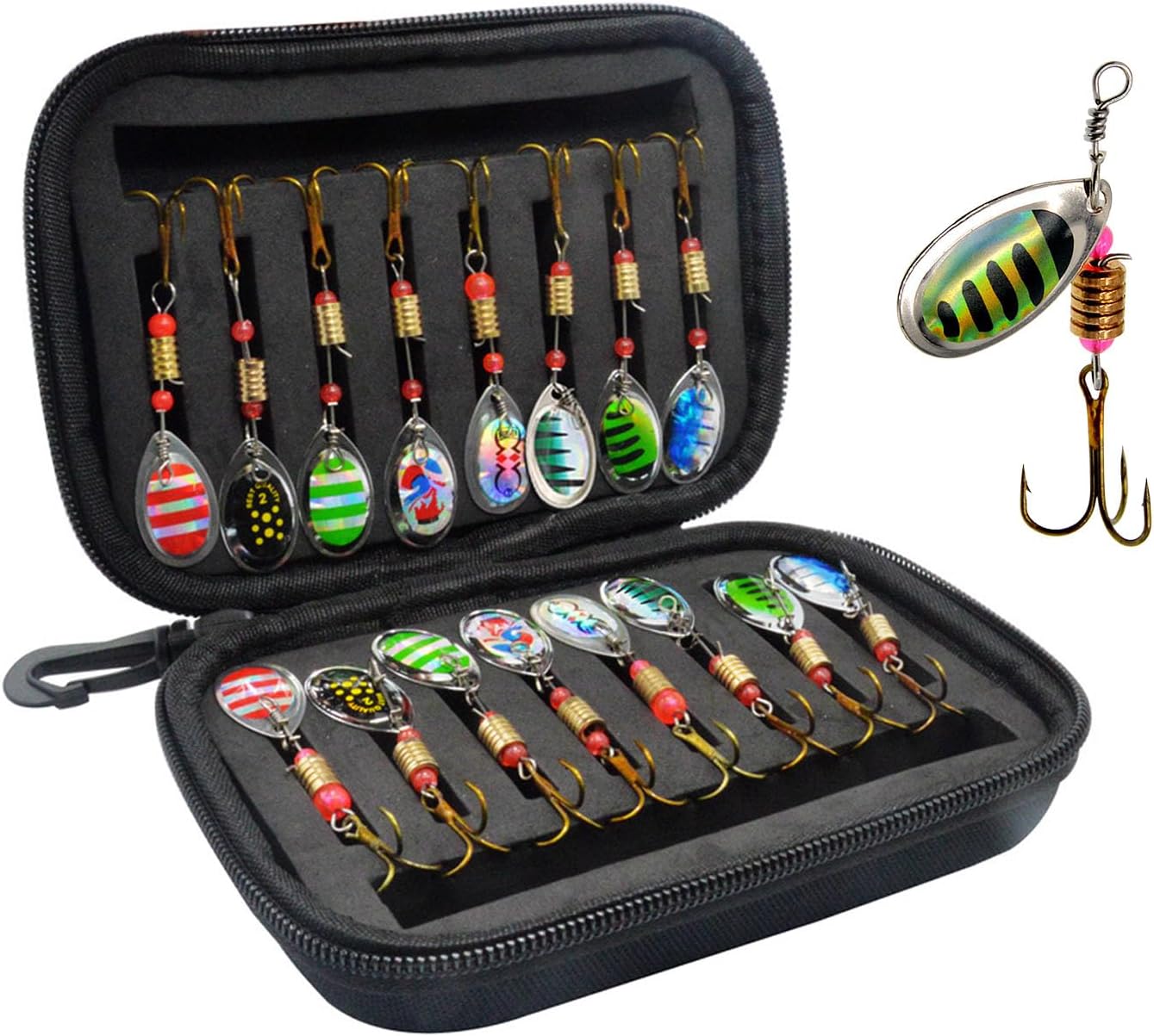 Vkinman 16 Pcs Fishing Lures Spinner Bait with Treble Hooks for Bass Trout Salmon Fishing Tackle Spinnerbait Spoons Metal Sequins Spinners Baits Fishing...