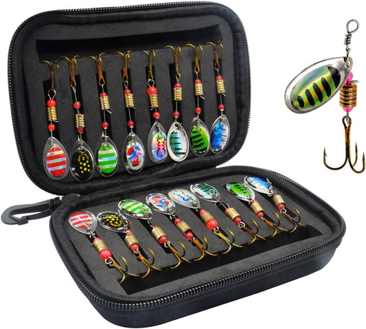 Vkinman 16 Pcs Fishing Lures Spinner Bait with Treble Hooks for Bass Trout Salmon Fishing Tackle Spinnerbait Spoons Metal Sequins Spinners Baits Fishing...