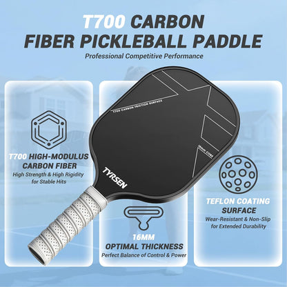 Pro Pickleball Net Set, T700 Carbon Fiber Paddles + 22ft Tournament Net with Locking Wheels