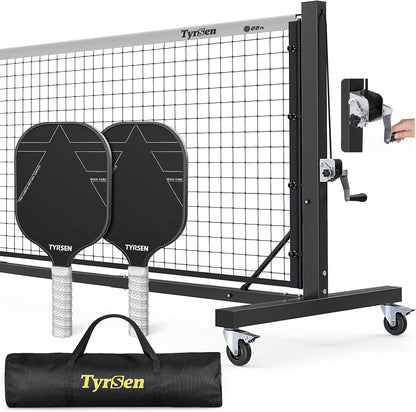Pro Pickleball Net Set, T700 Carbon Fiber Paddles + 22ft Tournament Net with Locking Wheels