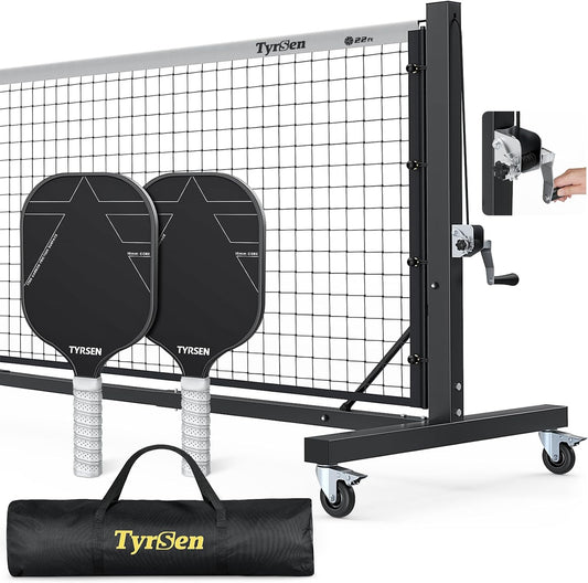 Pro Pickleball Net Set, T700 Carbon Fiber Paddles + 22ft Tournament Net with Locking Wheels
