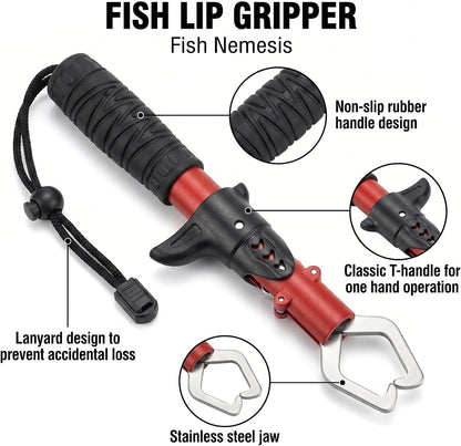 3Pcs Fishing Tool Kit Includes Folding Fishing Landing Net, Fish Lip Gripper, Multifunctional Fishing Pliers with Lanyard Sheath, Fishing Gear Accessories...