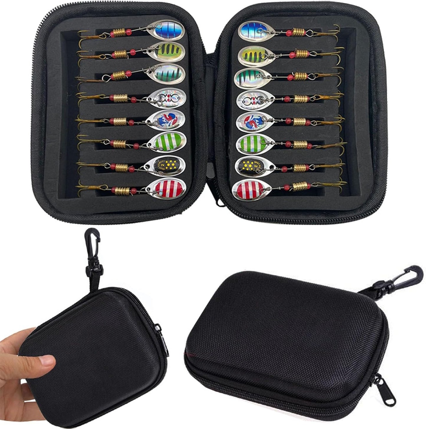 Vkinman 16 Pcs Fishing Lures Spinner Bait with Treble Hooks for Bass Trout Salmon Fishing Tackle Spinnerbait Spoons Metal Sequins Spinners Baits Fishing...