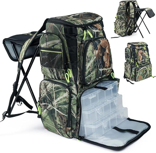 PLAY-KING Fishing Backpack Tackle Box Bag with Rod Holder Boxes Foldable Fishing Chair, perfect for Outdoor, used by Men