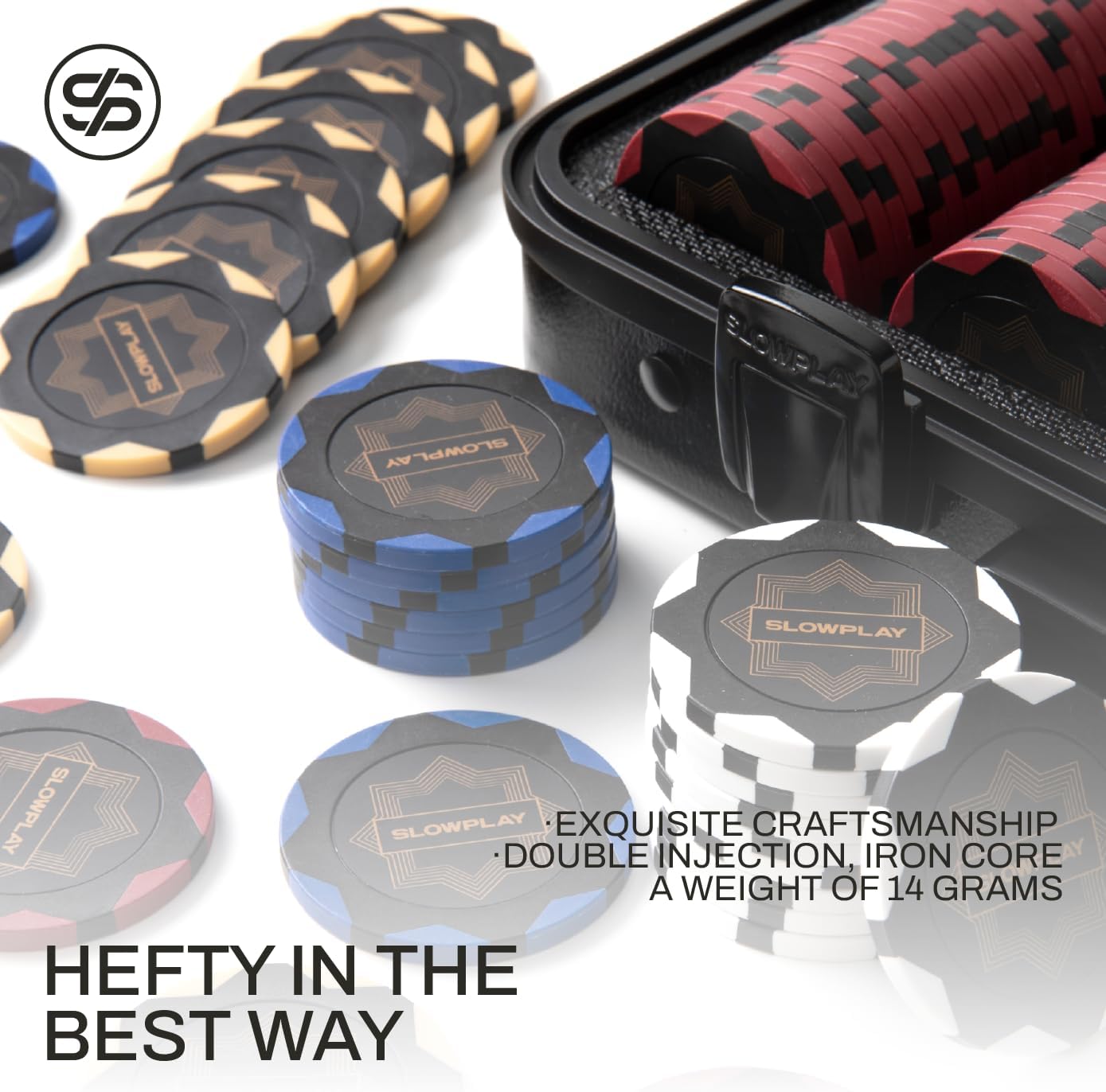 SLOWPLAY Nash Clay Poker Set, 14g&40mm Poker Chips for Texas Hold'em