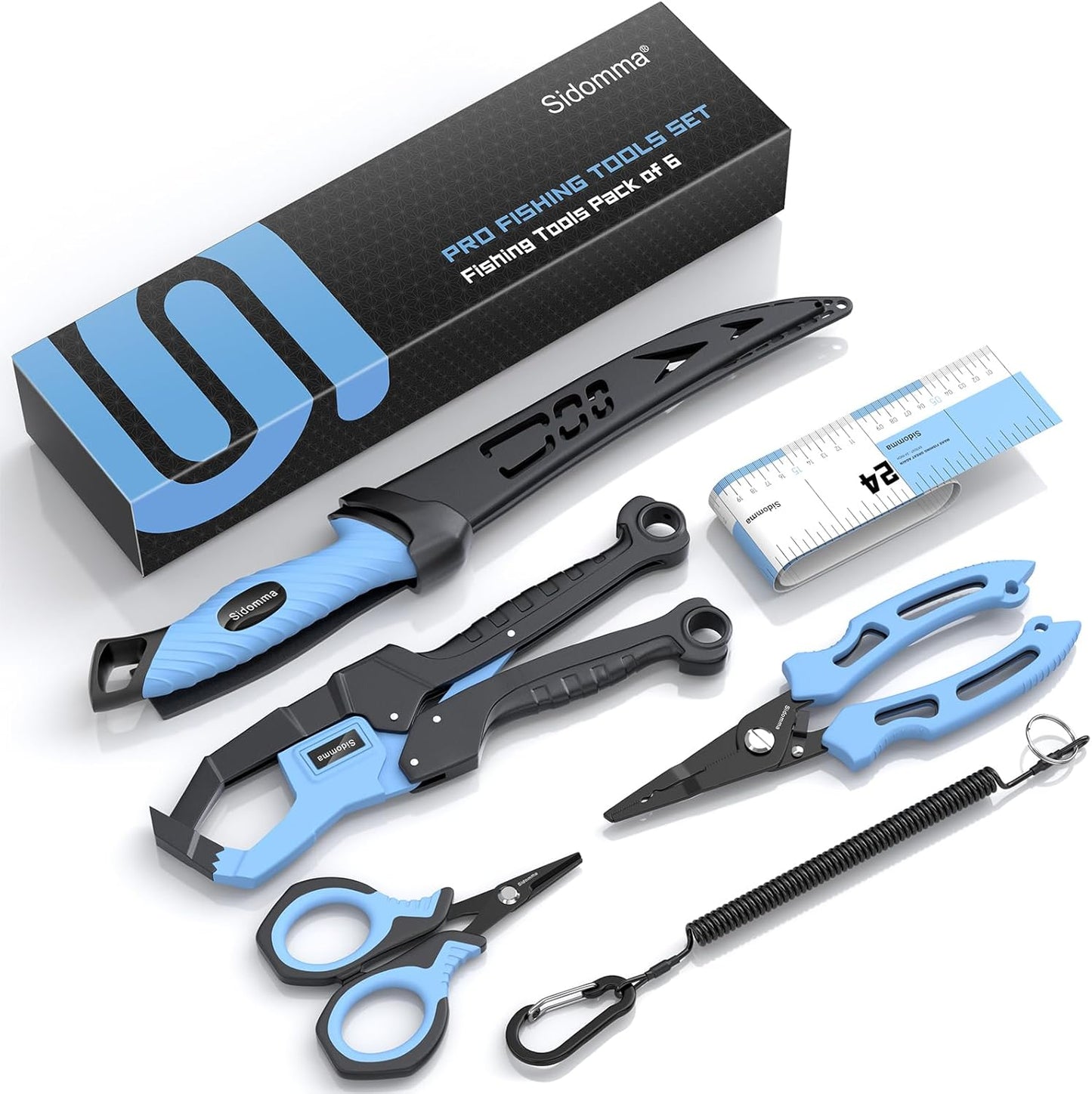 Sidomma Pro Fishing Gear and Equipment Tools Accessories Kit with Fishing Pliers Fillet Knife Scissors Fish Lip Gripper Fish Ruler Fishing Gifts for Men...