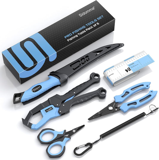 Sidomma Pro Fishing Gear and Equipment Tools Accessories Kit with Fishing Pliers Fillet Knife Scissors Fish Lip Gripper Fish Ruler Fishing Gifts for Men...