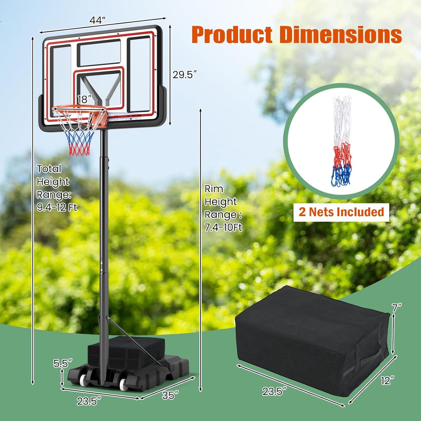 Giantex Basketball Hoop Outdoor - 7.4-10 FT