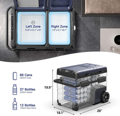 BODEGACOOLER 12V Portable Refrigerator Dual Zone 48 Quart, 45L Portable Car Fridge Freezer