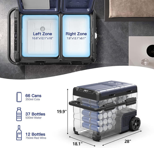 BODEGACOOLER 12V Portable Refrigerator Dual Zone 48 Quart, 45L Portable Car Fridge Freezer