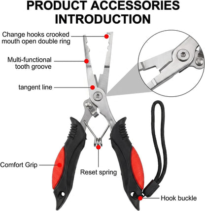 3Pcs Fishing Tool Kit Includes Folding Fishing Landing Net, Fish Lip Gripper, Multifunctional Fishing Pliers with Lanyard Sheath, Fishing Gear Accessories...