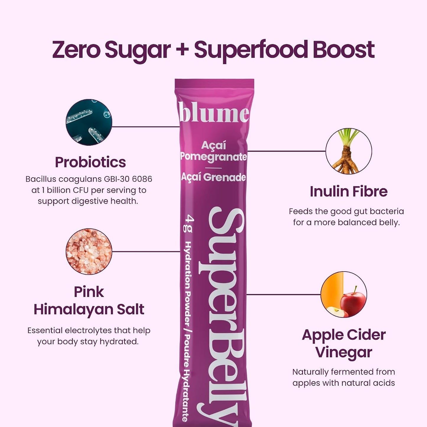 Blume SuperBelly Acai Pomegranate, Gut Health + Hydration, 15 sachets