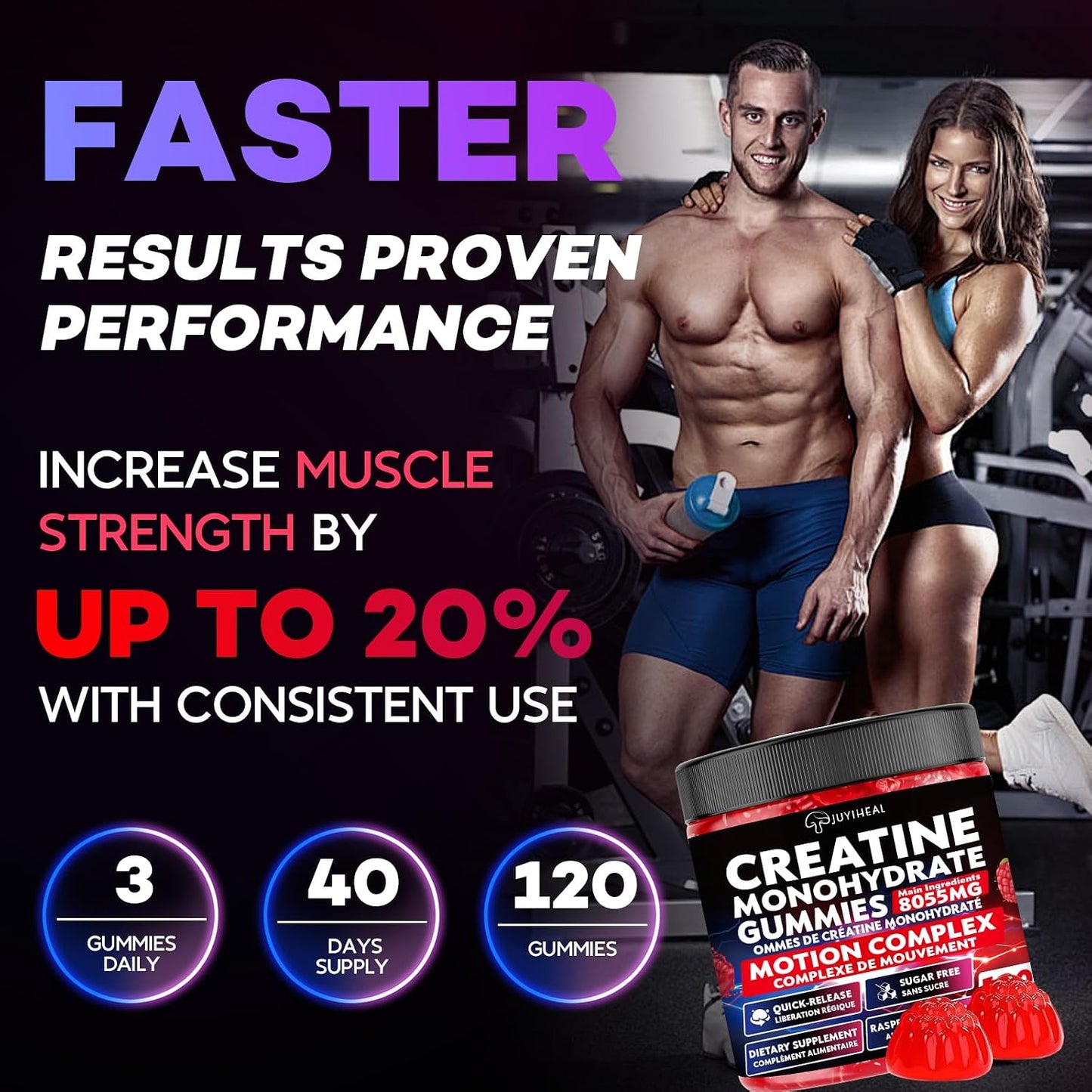 8-in-1 Creatine Monohydrate Gummies, 8055 mg Creatine Complex Gummies for Enhanced Muscle Growth, Energy Boost - with L-Taurine, B6, Sugar Free Creatine Supplement for Men & Women