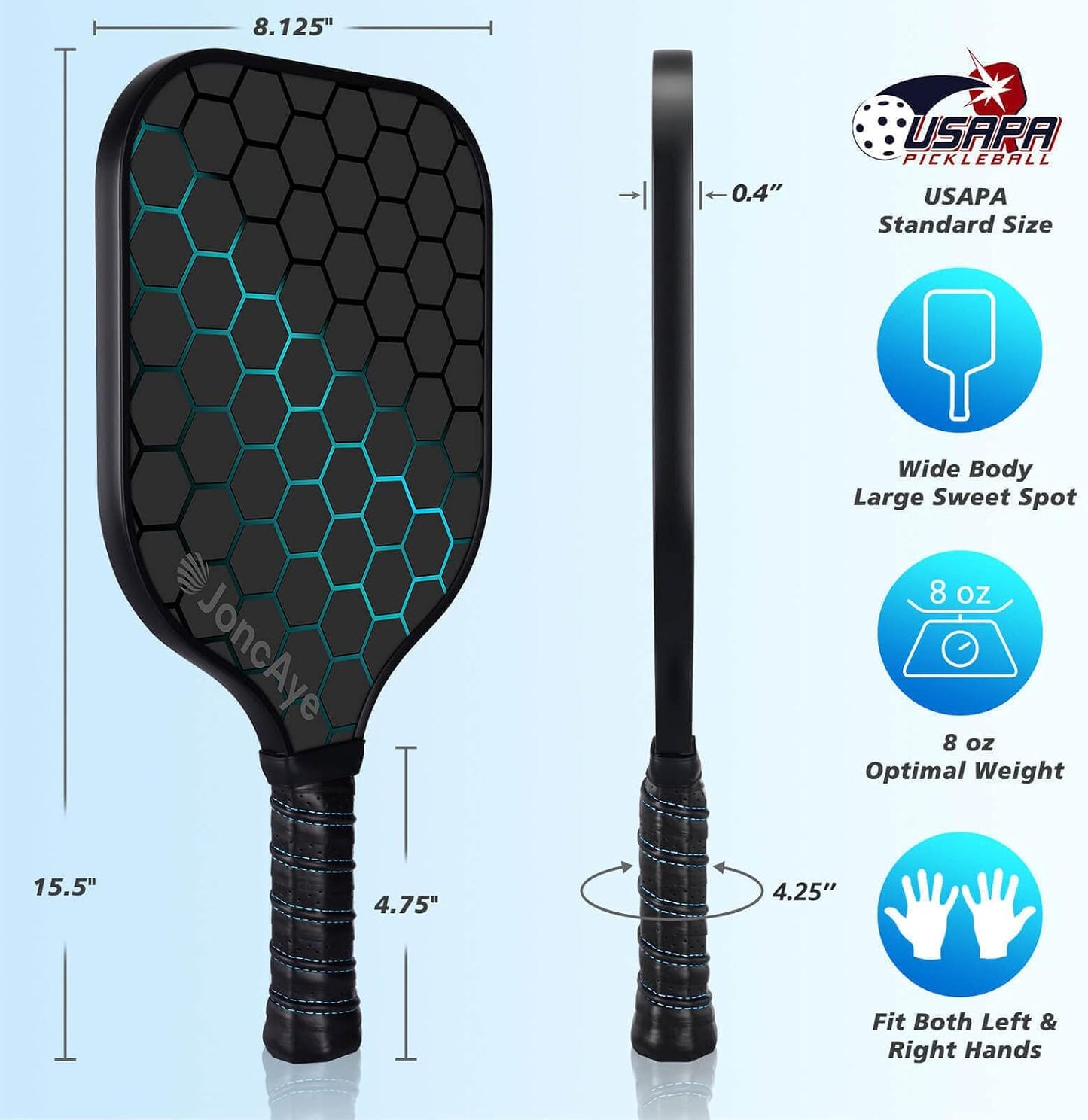 JoncAye Pickleball Paddles Set of 4 or 2 Fiberglass Rackets USAPA Approved