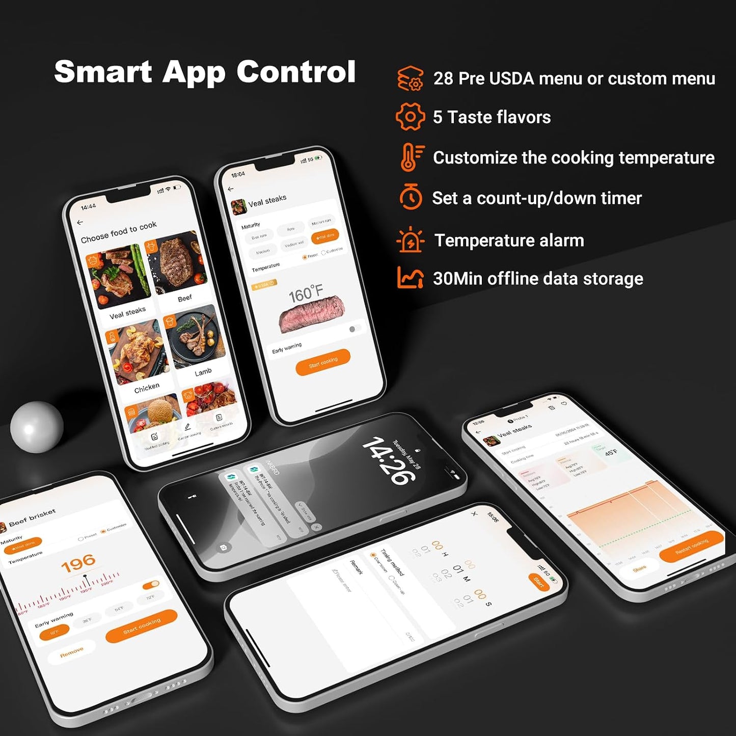 4-Probes Smart Wireless Meat Thermometer with WiFi & Bluetooth