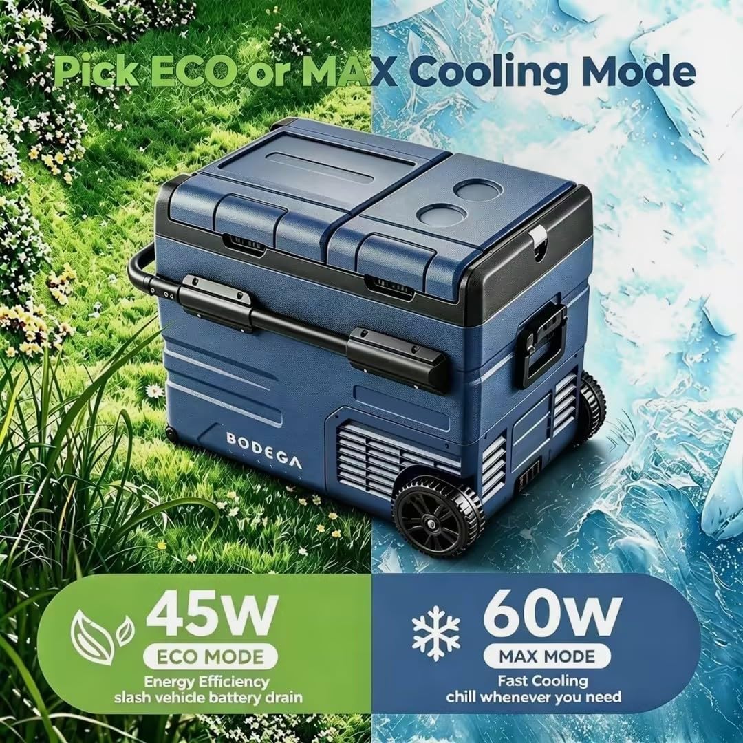 BODEGACOOLER 12V Portable Refrigerator Dual Zone 48 Quart, 45L Portable Car Fridge Freezer