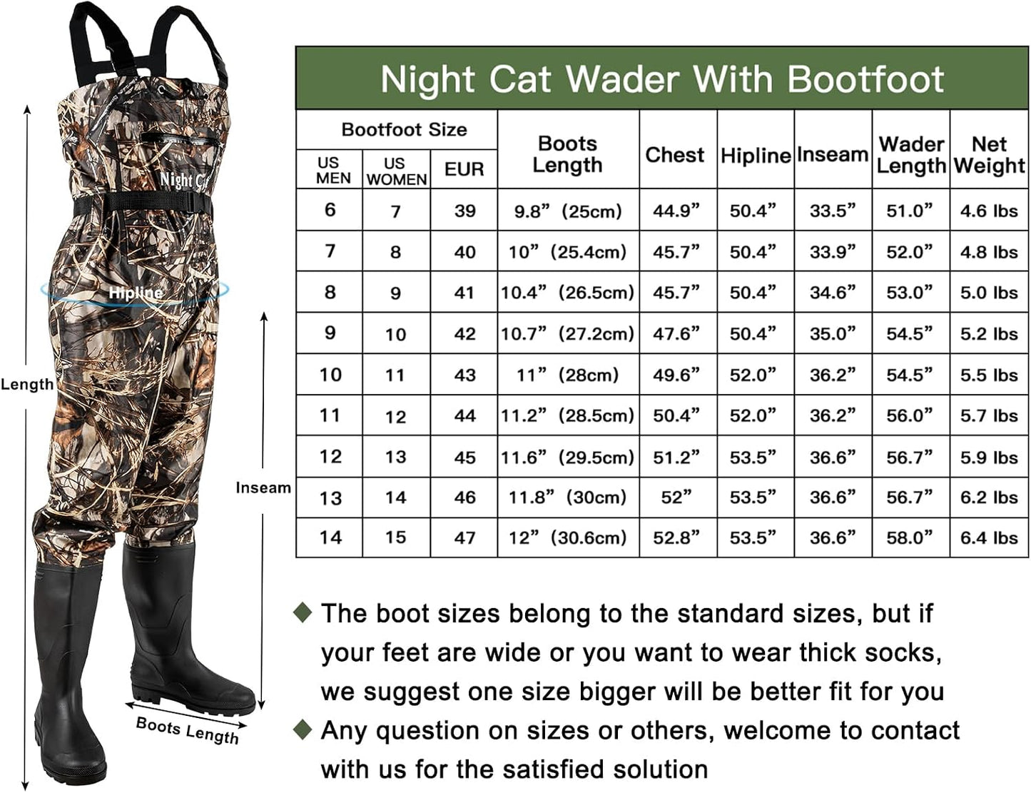Night Cat Fishing Waders for Men Women Waterproof Hunting Chest Wader with Bootfoot Belt Breathable Lightweight