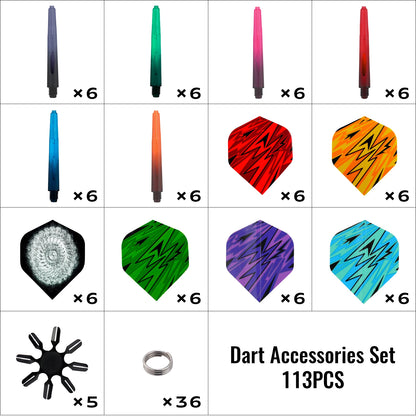 Huanqu113 Dart Accessories Set Includes: 36 Dart Flights, 36 Dart Shafts, 5 Dart Flight Protectors, 36 Spring Rings, Suitable for All Dart Players.