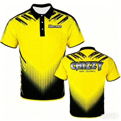 Mens Breathable Short Sleeve Darts Polo Shirt Button Neck Sports Jersey Casual Athletic Top for Darts Competition Training