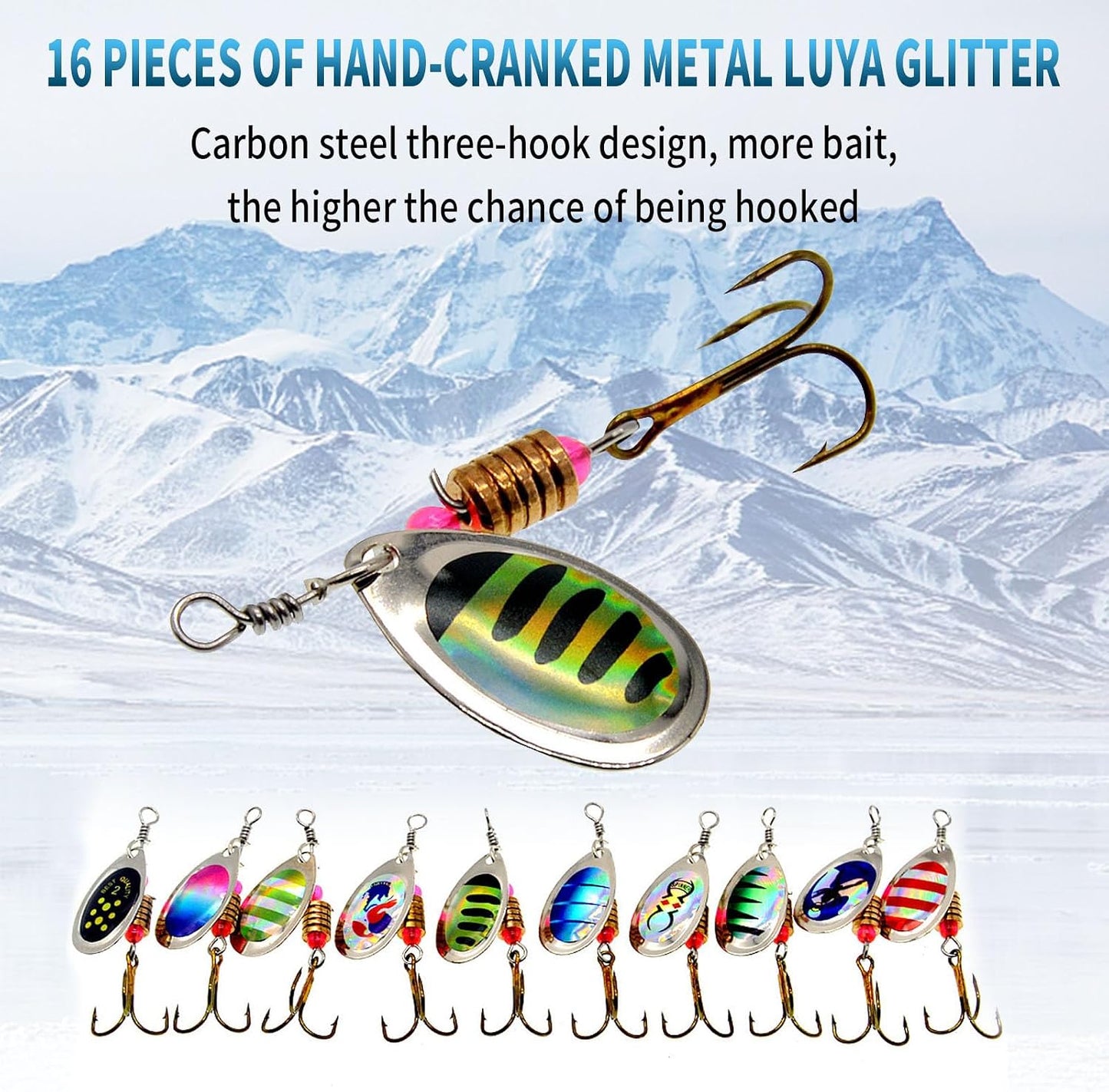 Vkinman 16 Pcs Fishing Lures Spinner Bait with Treble Hooks for Bass Trout Salmon Fishing Tackle Spinnerbait Spoons Metal Sequins Spinners Baits Fishing...